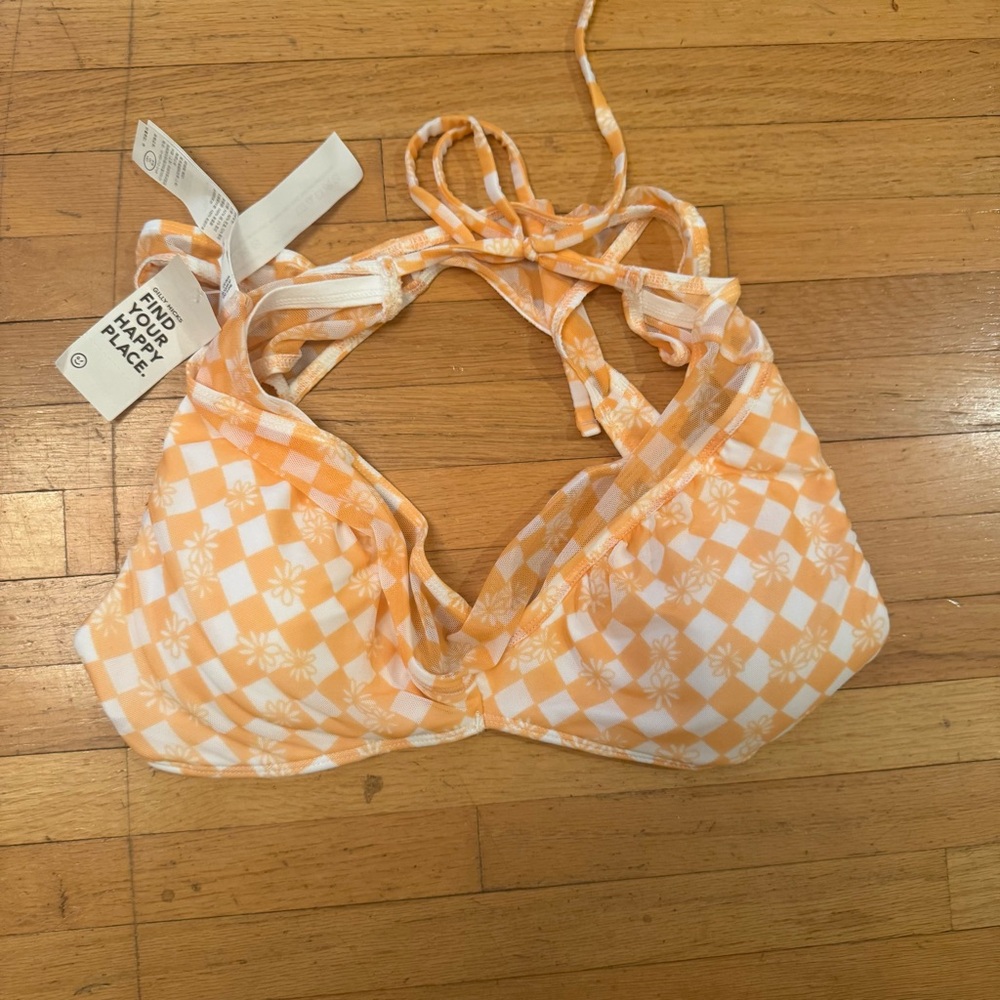 Gilly Hicks Orange and White Checkered Crop Top M NWT